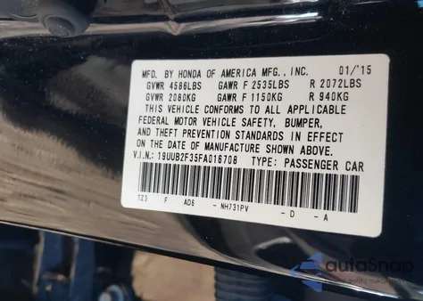 2015 Acura Tlx V6 from USA, damaged, VIN 19UUB2F35FA016708